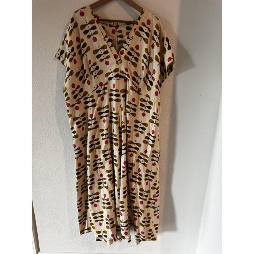 Vintage Handmade Mid-Century Atomic Dragonfly Print Shift Dress Cap Sleeve